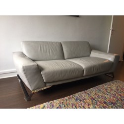 Preloved 3-seater light gray sofa  in calfskin leather -Roche Bobois