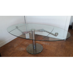 Table de salle à manger en verre trempé avec allonges