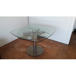 Table de salle à manger d'occasion en verre trempé avec allonges