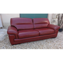 3- seater burgundy leather sofa by Cinna
