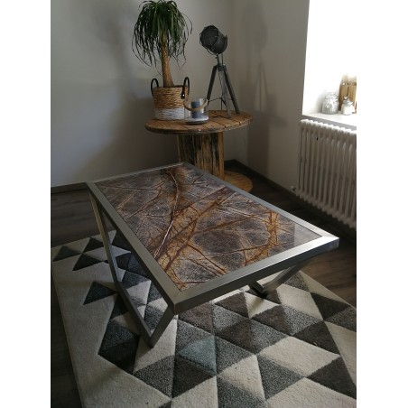 Magnifique table basse d'occasion en inox et marbre