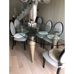 Table de salle à manger d'occasion ovale en verre avec 8 chaises par Ego