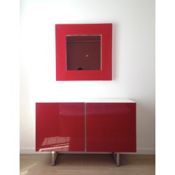 Buffet laqué rouge et blanc, design italien de la marque Calligaris