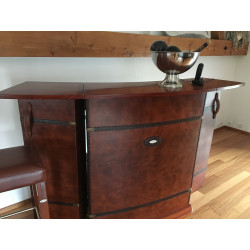 Bar with storages Rosewood finish and brown leather front by Starbay