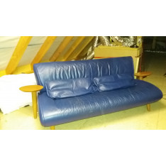 2/3- seater blue leather sofa by Bernard Masson for Steiner