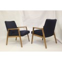 Paire de fauteuils scandinaves années 60 restaurés tissu bleu .