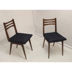 Paire de chaises scandinaves assise tissu bleu , année 60.