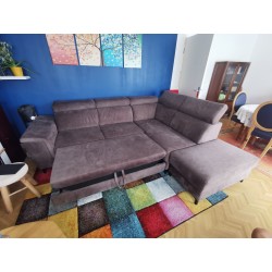 Grand Canapé d'angle convertible en lit avec coffre et pouf détachable