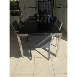 Table inox verre noir + chaises  Expormim gamme palmira