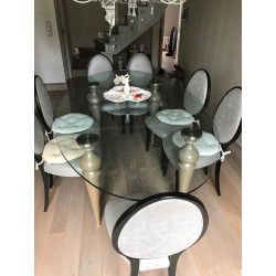 Table de salle à manger ovale en verre haute avec 8 chaises par Ego