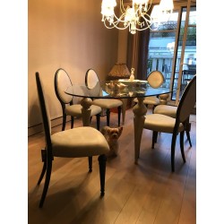 Table de salle à manger ovale en verre haute avec 8 chaises par Ego
