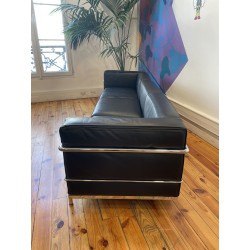 Canapé LC3 cuir noir par Le Corbusier pour Cassina