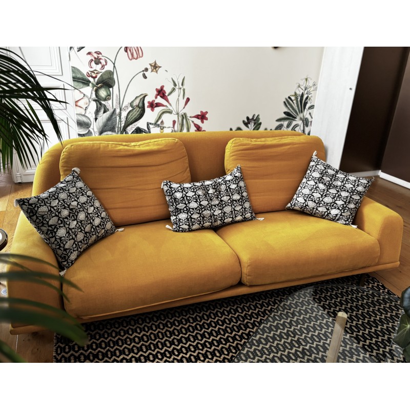 Canapé jaune moutarde sur mesure – modèle COCO – lin et coton
