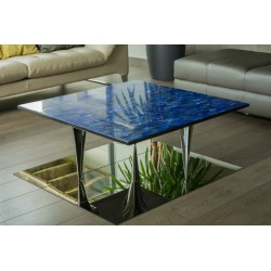 Table basse FINS signée Eximia en agate bleue Lapis Lazuli