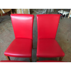 Lot 4 chaises en cuir et bois rouge Poltrona Frau