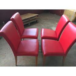 Set of 4 classic chairs in wood and red leather from Poltrona Frau